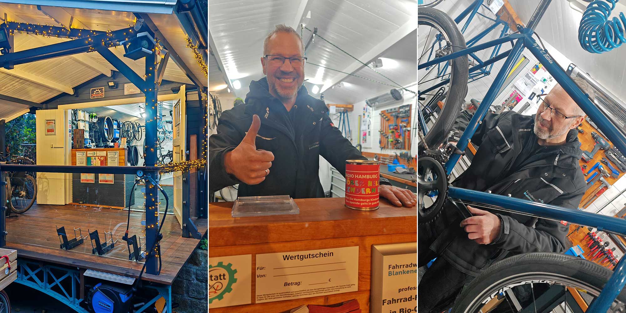 Introbild Spendenaktion der Fahrradwerkstatt Blankenese für Hörer helfen Kindern